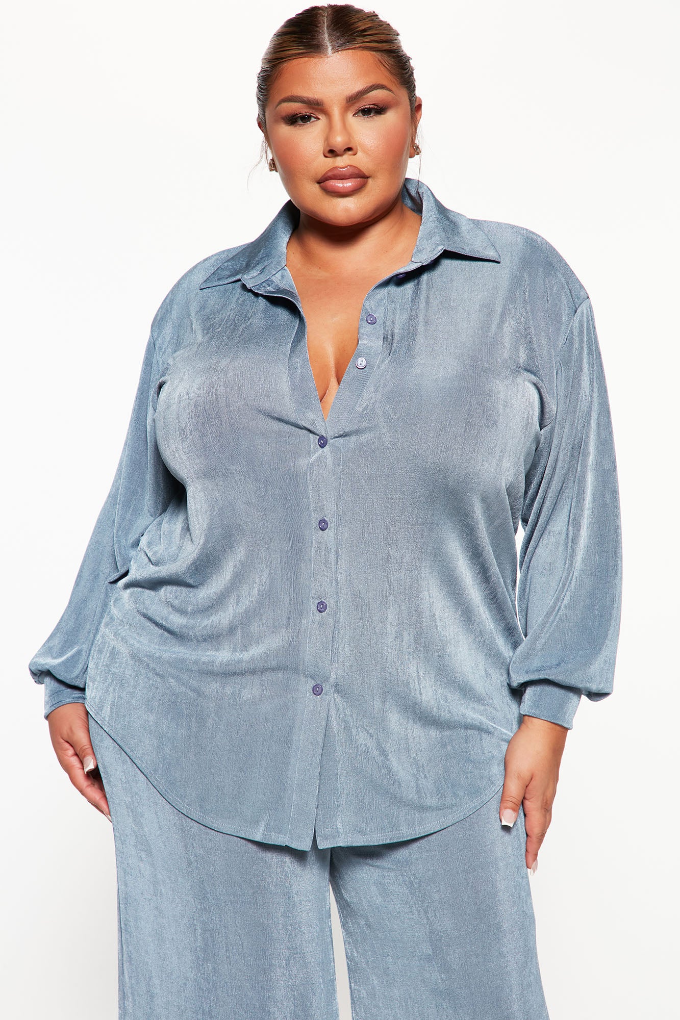 Sweet In Slinky Pant Set - Slate Blue