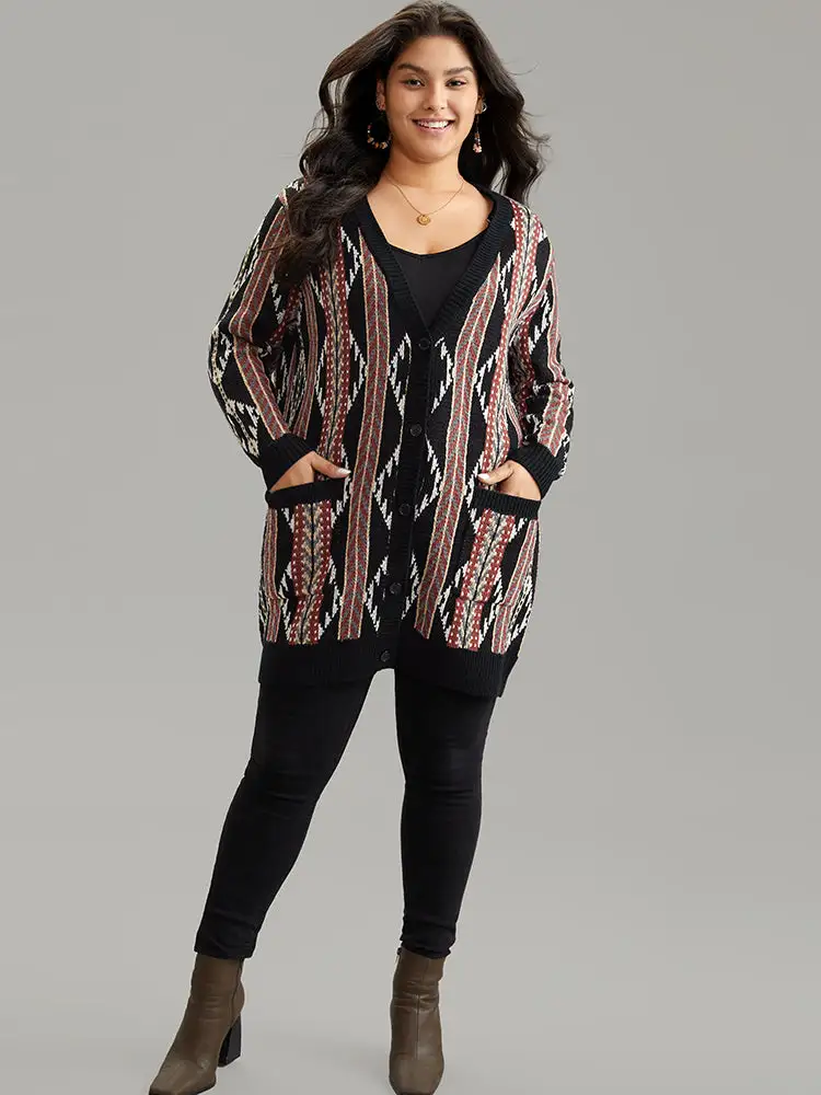 Bandana Print Button Down Patched Pocket Tunic Cardigan