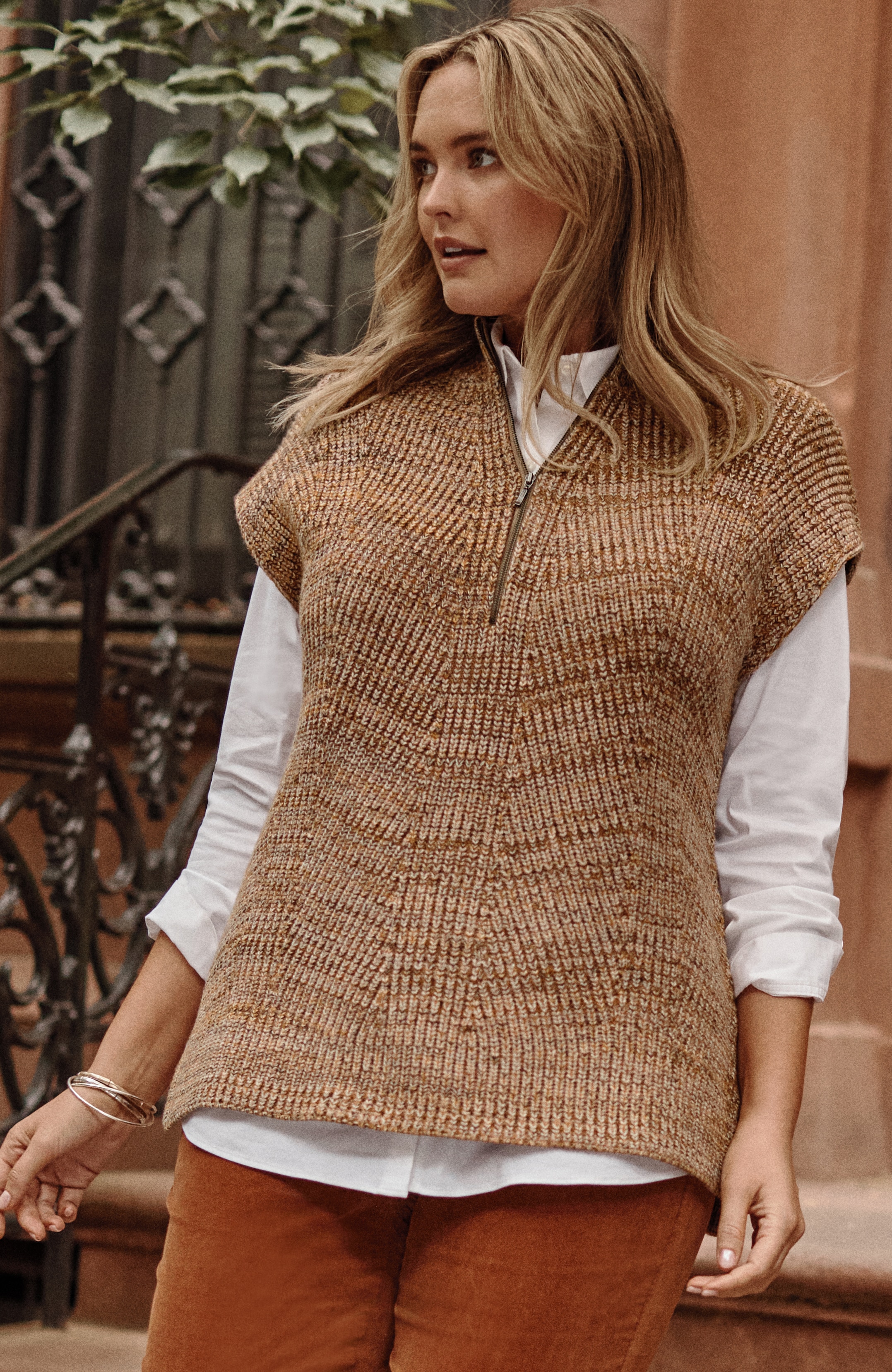 Rib-Textured Marled Sweater-Vest
