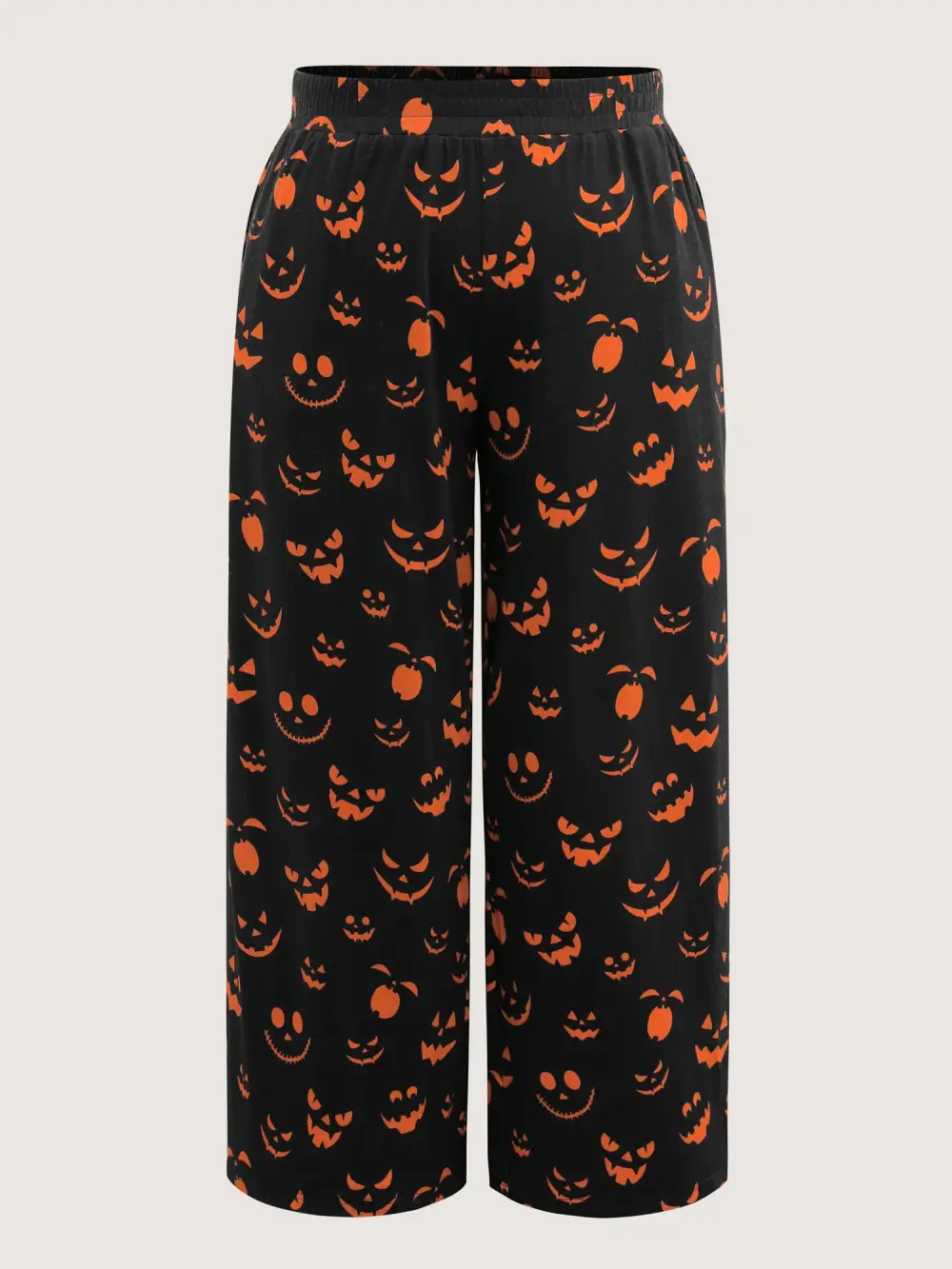 Carved Pumpkin Halloween Wide-Leg Pants