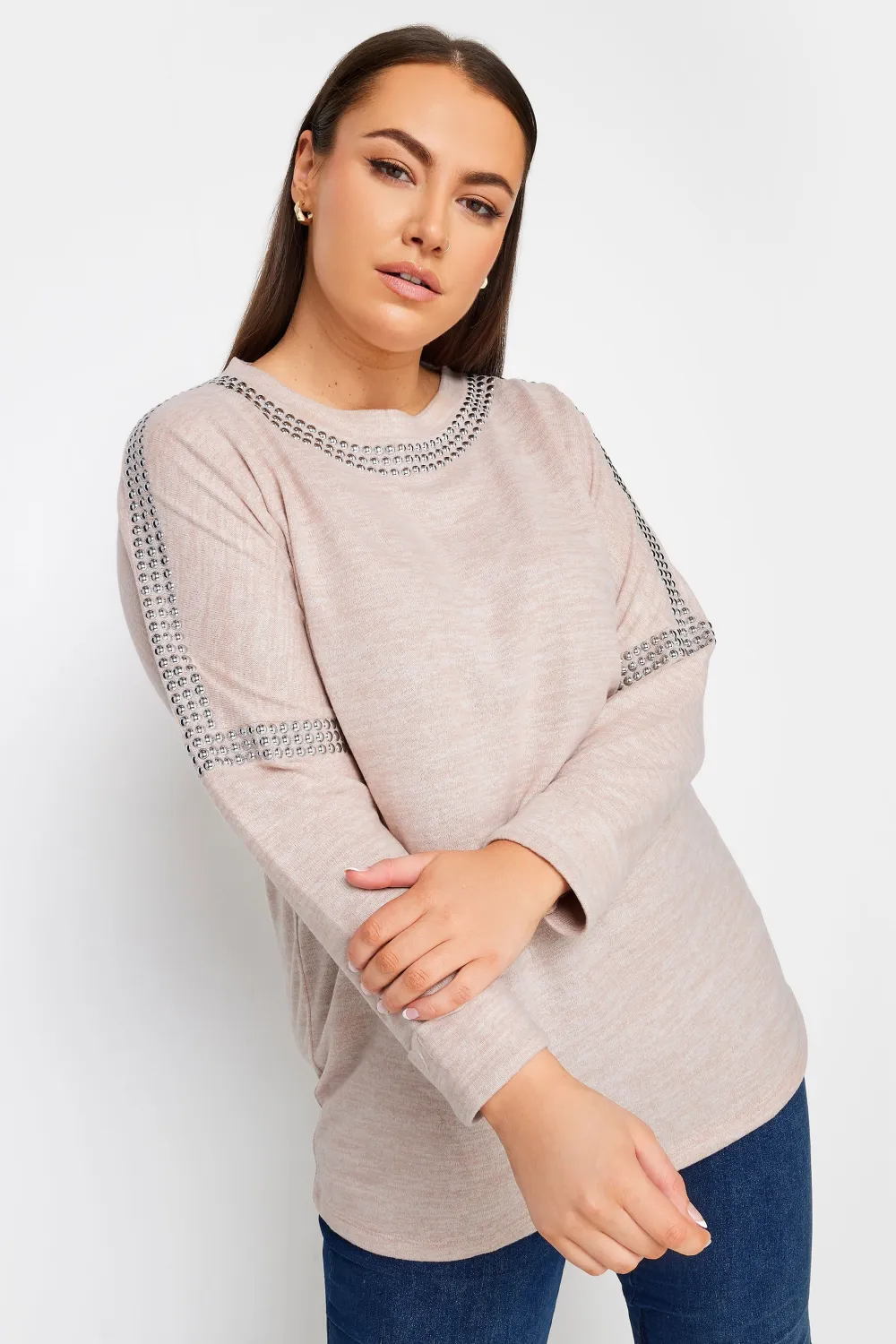 YOURS Curve Light Pink Stud Batwing Sleeve Jumper