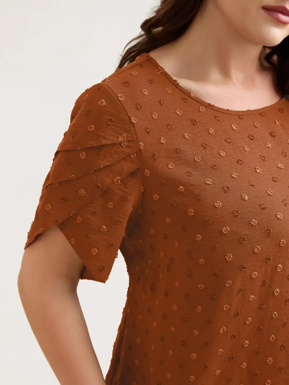 Textured Color Contrast Petal Sleeve Blouse