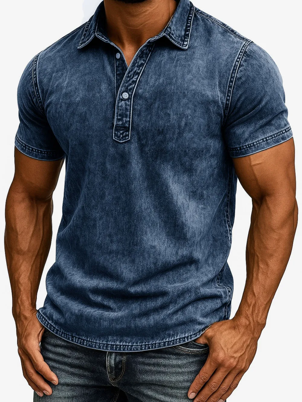 Men's Fashion Outdoor Retro Distressed Fabric Short Sleeve Polo Shirt 