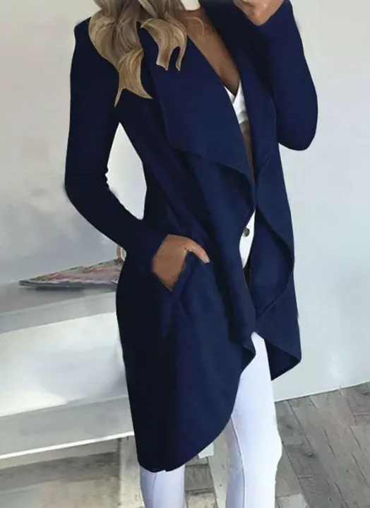 Solid color lapel long sleeve slim Tops