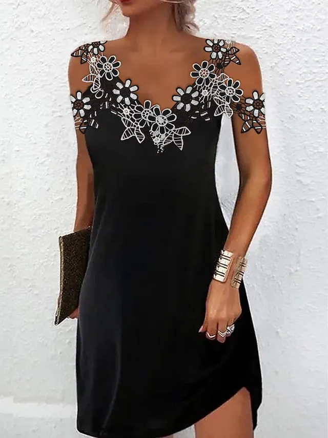 Women's Casual Dress Summer Dress Plain Dress Plain Lace Strap Mini Dress Fashion Modern Outdoor Street Sleeveless Regular Fit Black White Red Summer Spring S M L XL XXL