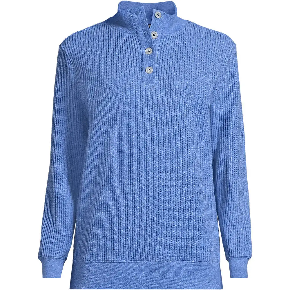 Women's Waffle Knit Button Placket Top
