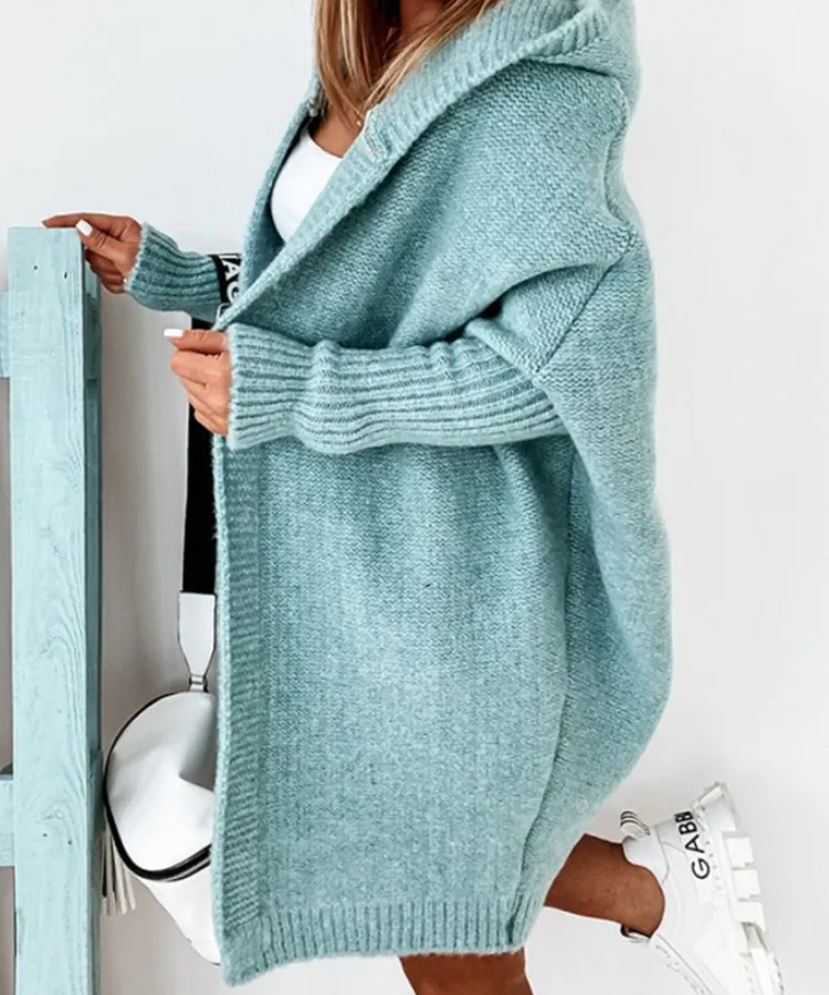 Hooded Sweater Bat-Shaped Soft Loose Back Patchwork Sweater
