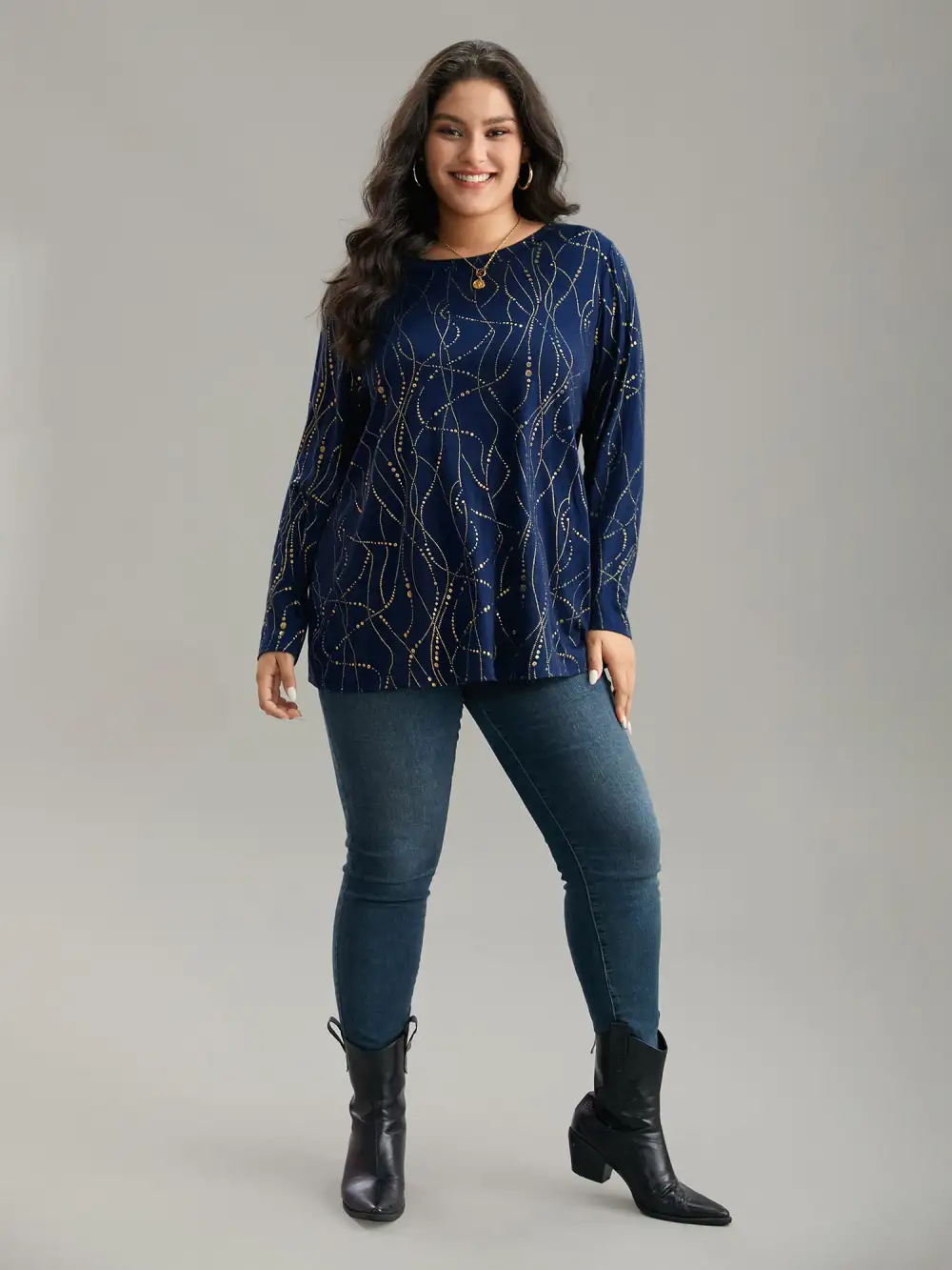 Polka Dot Contrast Round Neck T-shirt