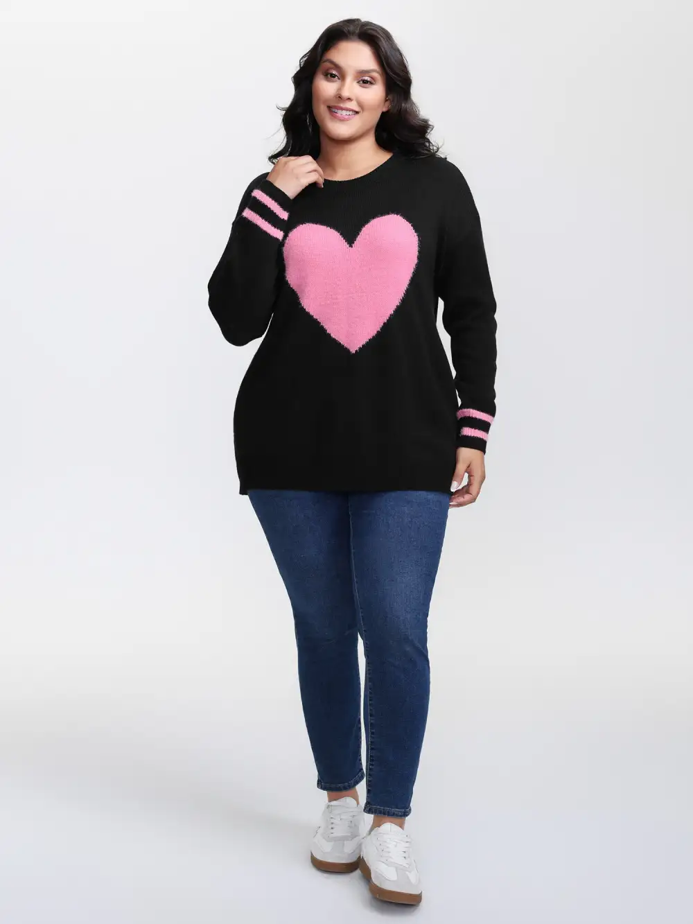 Heart Motif Textured Contrast Pullover