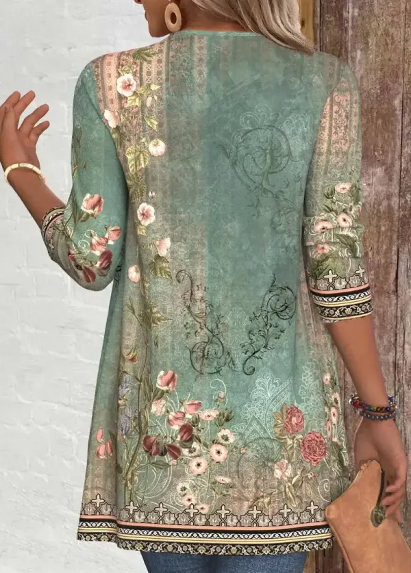 Sage Green Patchwork Floral Print Long Sleeve Light Cardigan