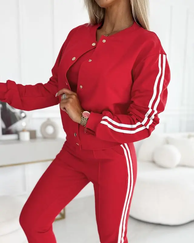 2025 Women's 3 - Piece Tracksuit: Tank Top, Button Jacket, Cuffed Pants