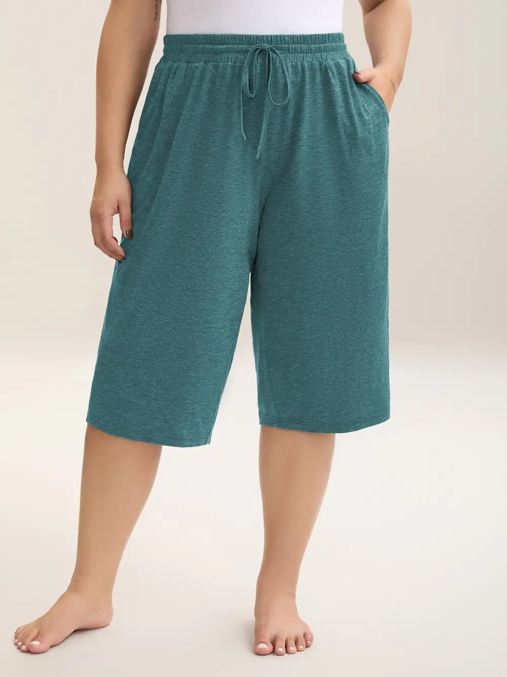 Mixed Color Knit Drawstring Loungewear Bottoms