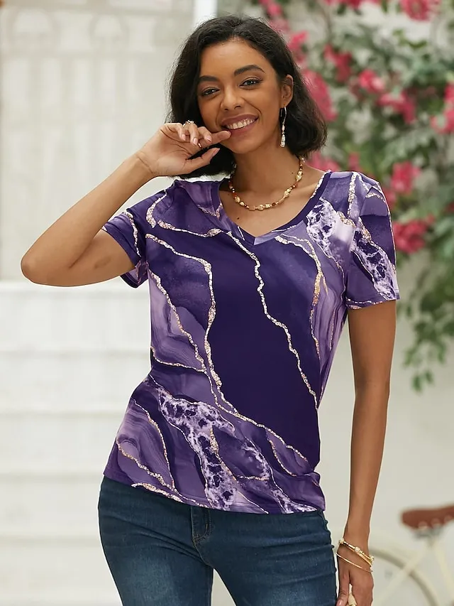 Women's T shirt Tee Graphic Casual Weekend Print Black Short Sleeve Basic V Neck