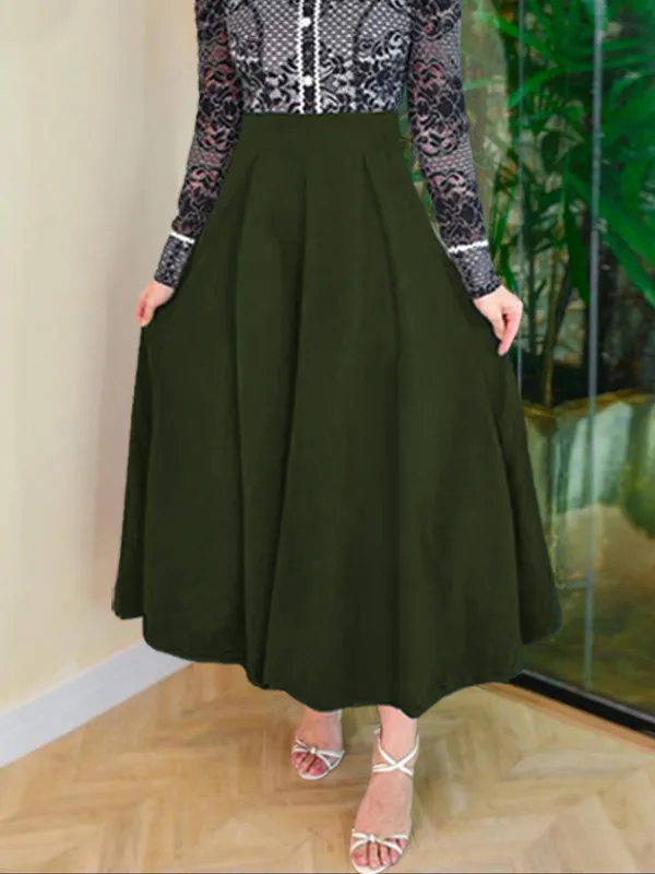 Women’s Pleated A-Line Skirt-High Waist, Zipper Back, Elegant Office Wear