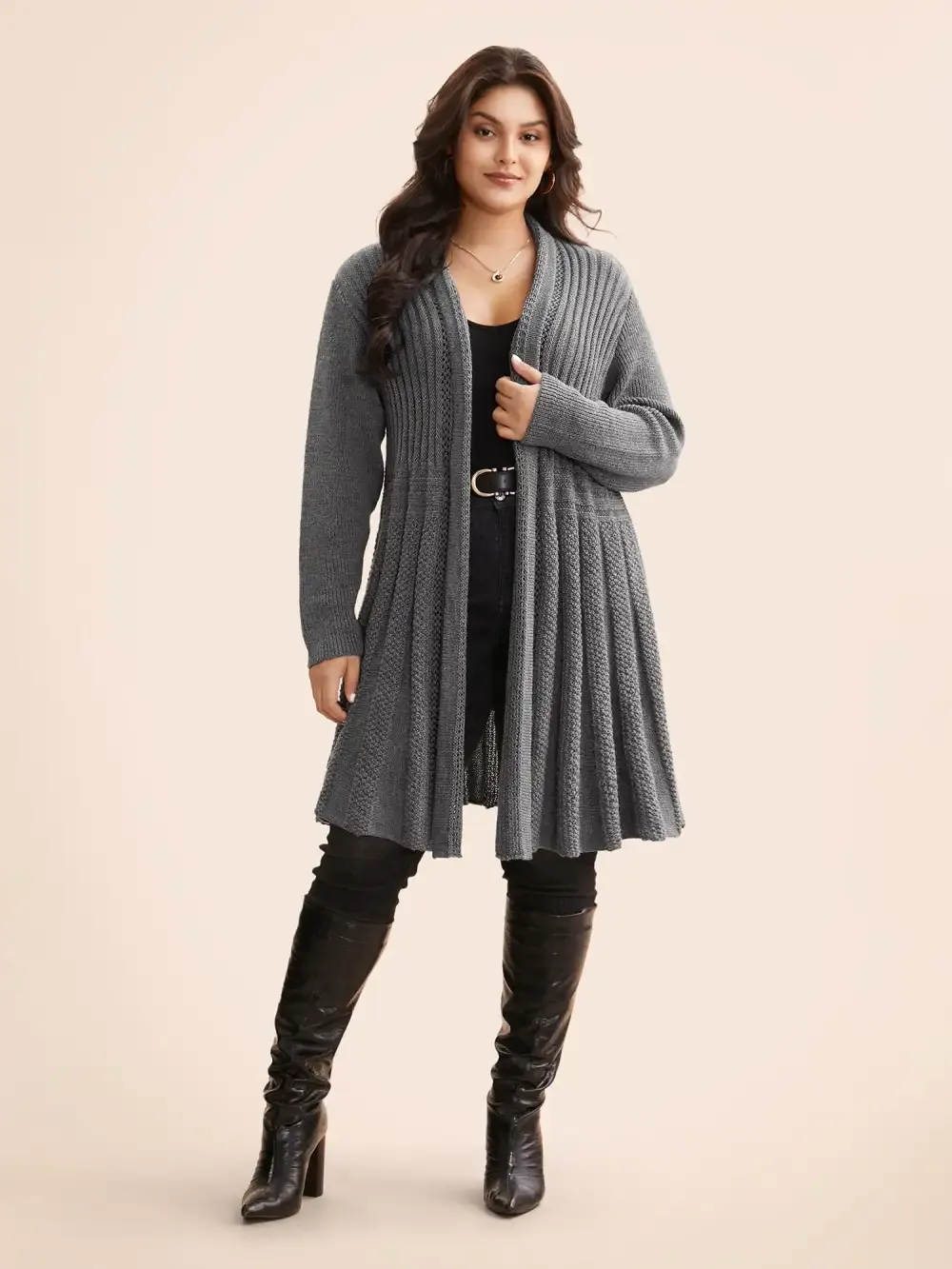 Plain Textured Kimono Collar Cardigan