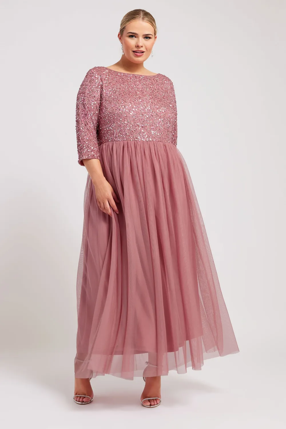 LUXE Curve Navy Blue Sequin Hand Embellished Maxi Dress