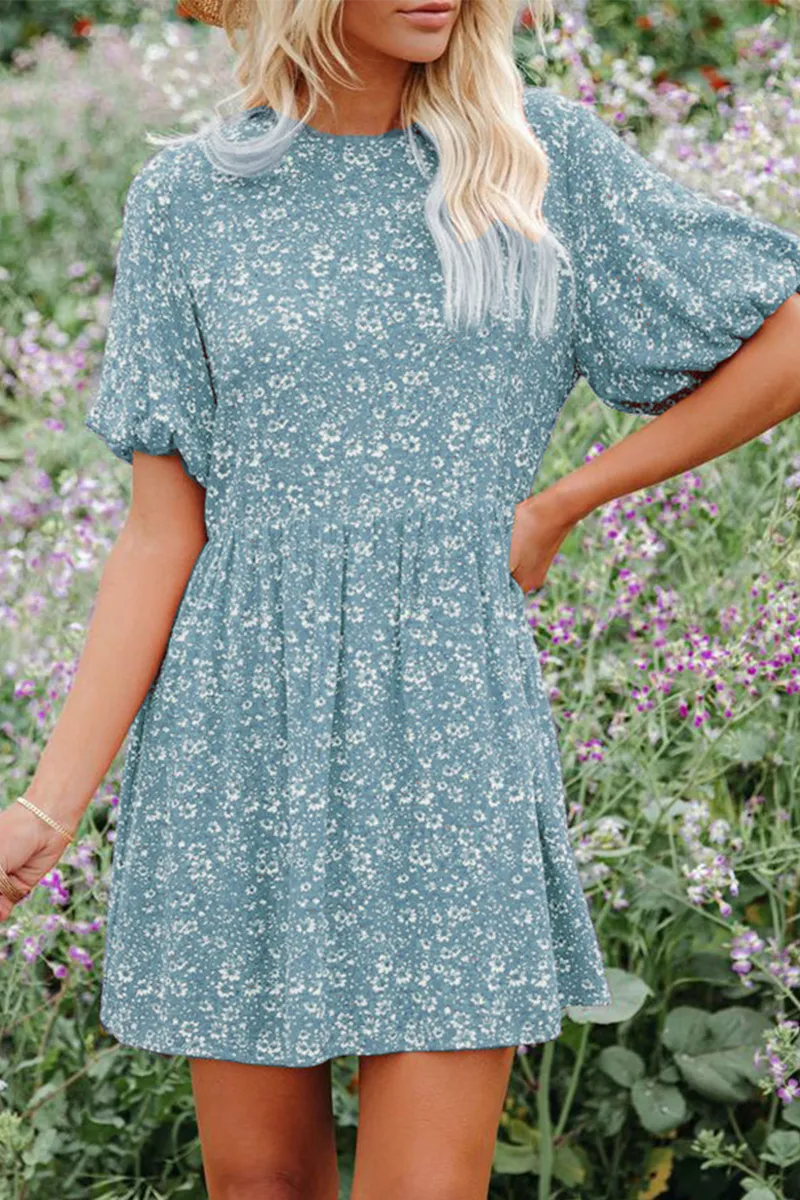 Casual Print Split Joint O Neck Straight Dresses(6 colors)