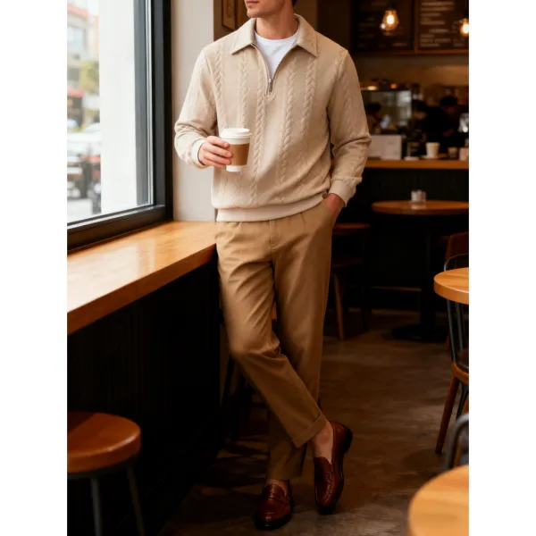 Men's Fall Winter Knitted Polo Neck Sweatshirt