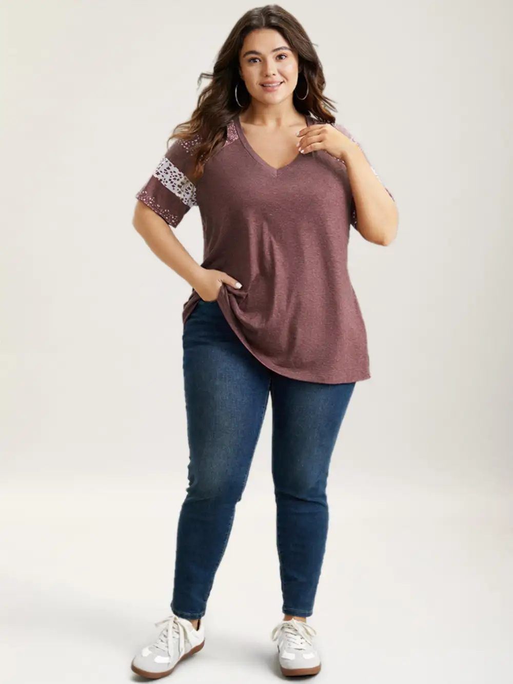 Ditsy Floral Colorblock Contrast Raglan Sleeve T-shirt