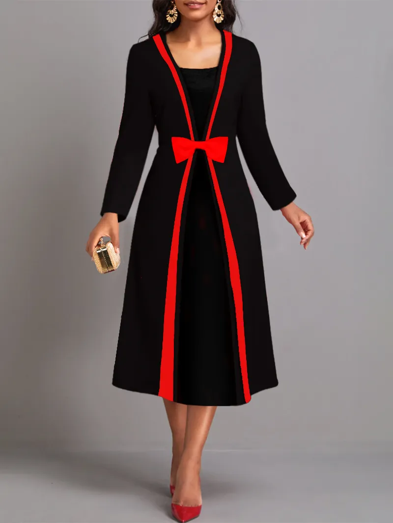 Elegant bow decorated dress cocktail dress waist loose swing dress dress