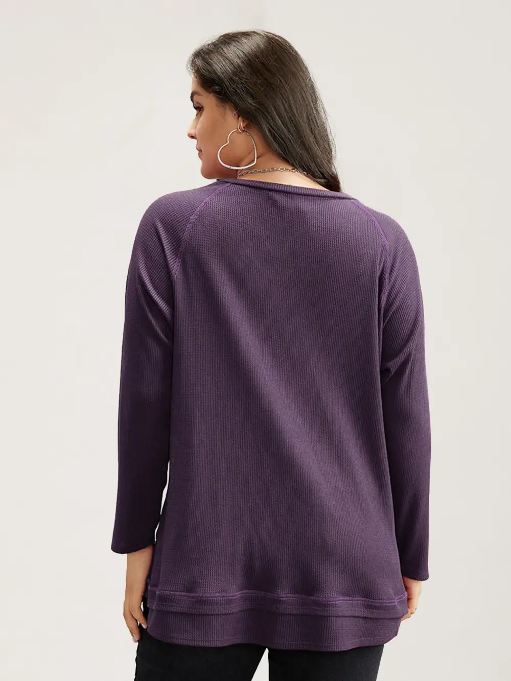 Plain Textured Stitch Raglan Sleeve Sweatshirt