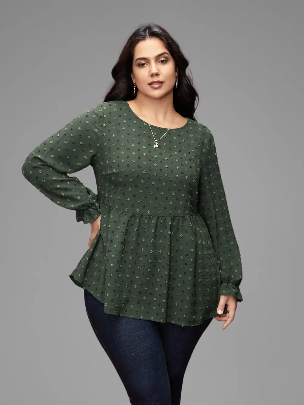 Textured Dot Elastic Cuffs A-line Blouse