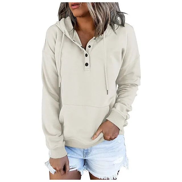 Hoodie Women's Wine Red Black Pink Solid Colored Button Pocket Street Daily Daily Basic Hooded S