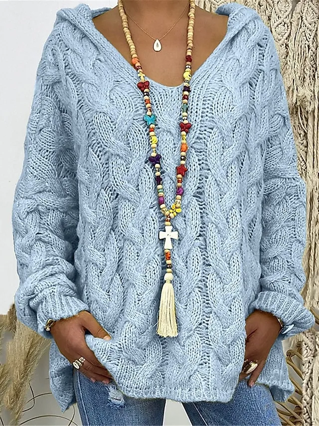 Women's Pullover Sweater Jumper Hooded Cable Knit Oversized Fall Winter Daily Going out