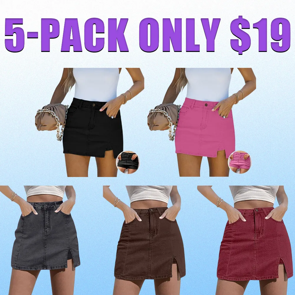 Women’s High Waisted Denim Skort with Side Slit