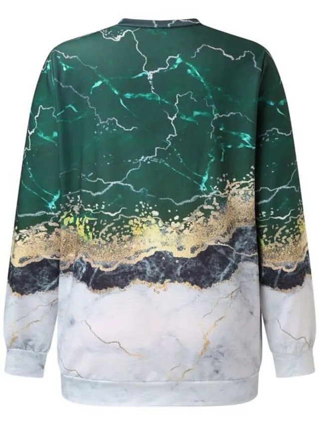 Women's Sweatshirt Pullover Sports Basic Black Blue Green Graphic Abstract Street Casual Round Neck Long Sleeve Top Micro-elastic Fall & Winter
