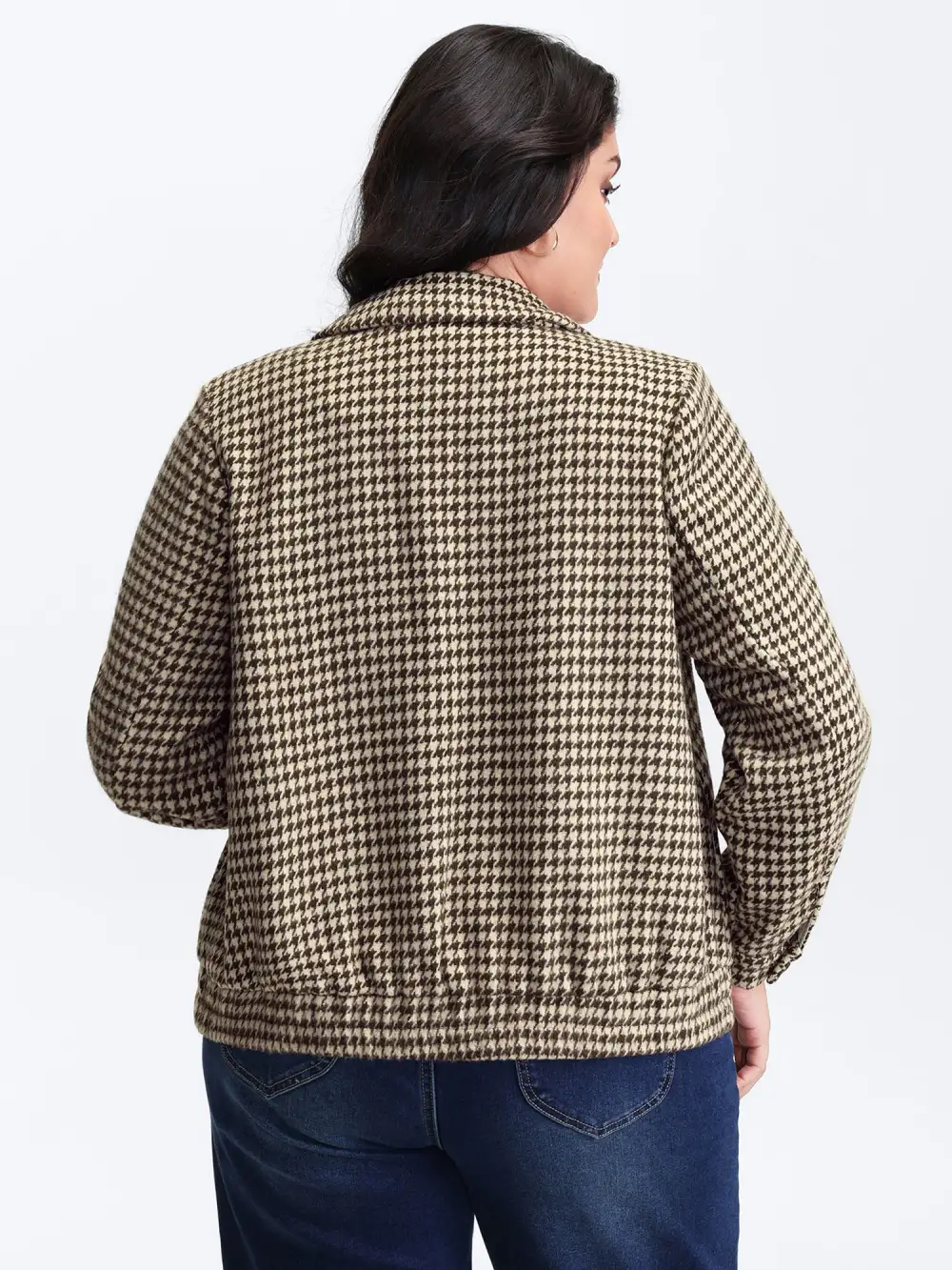 Houndstooth Fleece Pockets Button Jacket