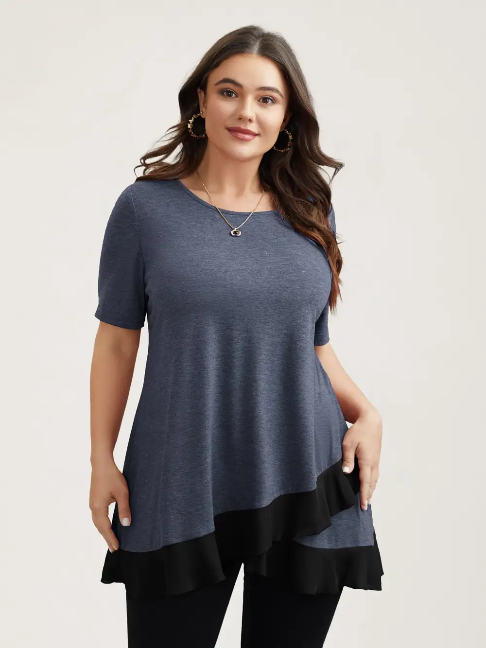 Color Contrast Overlap Hem Flared Top