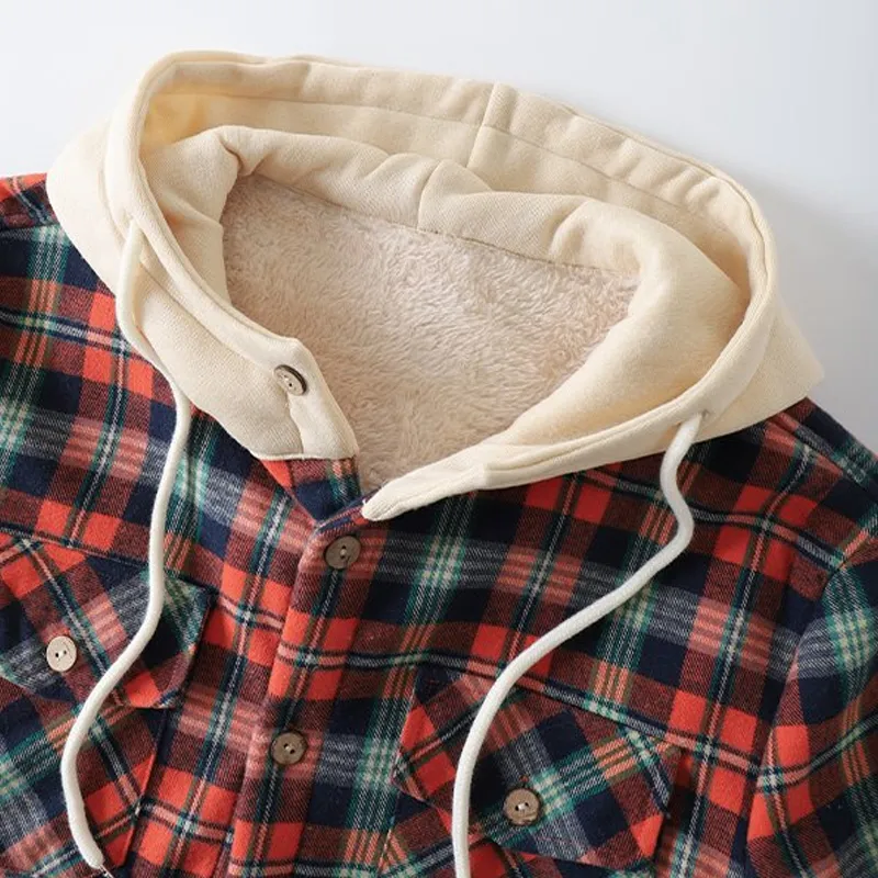 Mens Plaid Thick Plush Casual Jacket