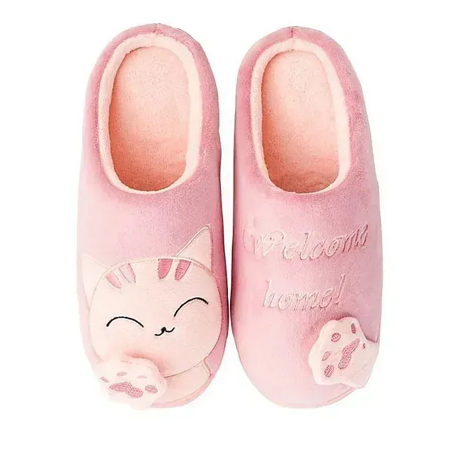 Women's Cute Cat Slippers with Plush Lining for Indoor Comfort - Welcome Home Design