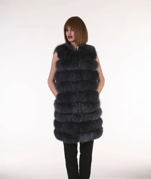 Dark Grey Fox Fur vest hoodedWomen’s