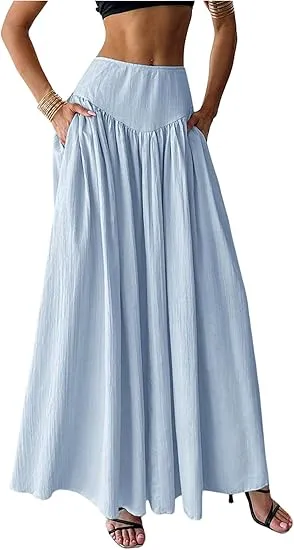 Milumia Women's Pleated Flowy Long Skirts High Waist Maxi Skirt with Pocket