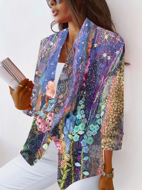 Shawl Collar Long Sleeve Abstract Regular Loose Blazer For Women