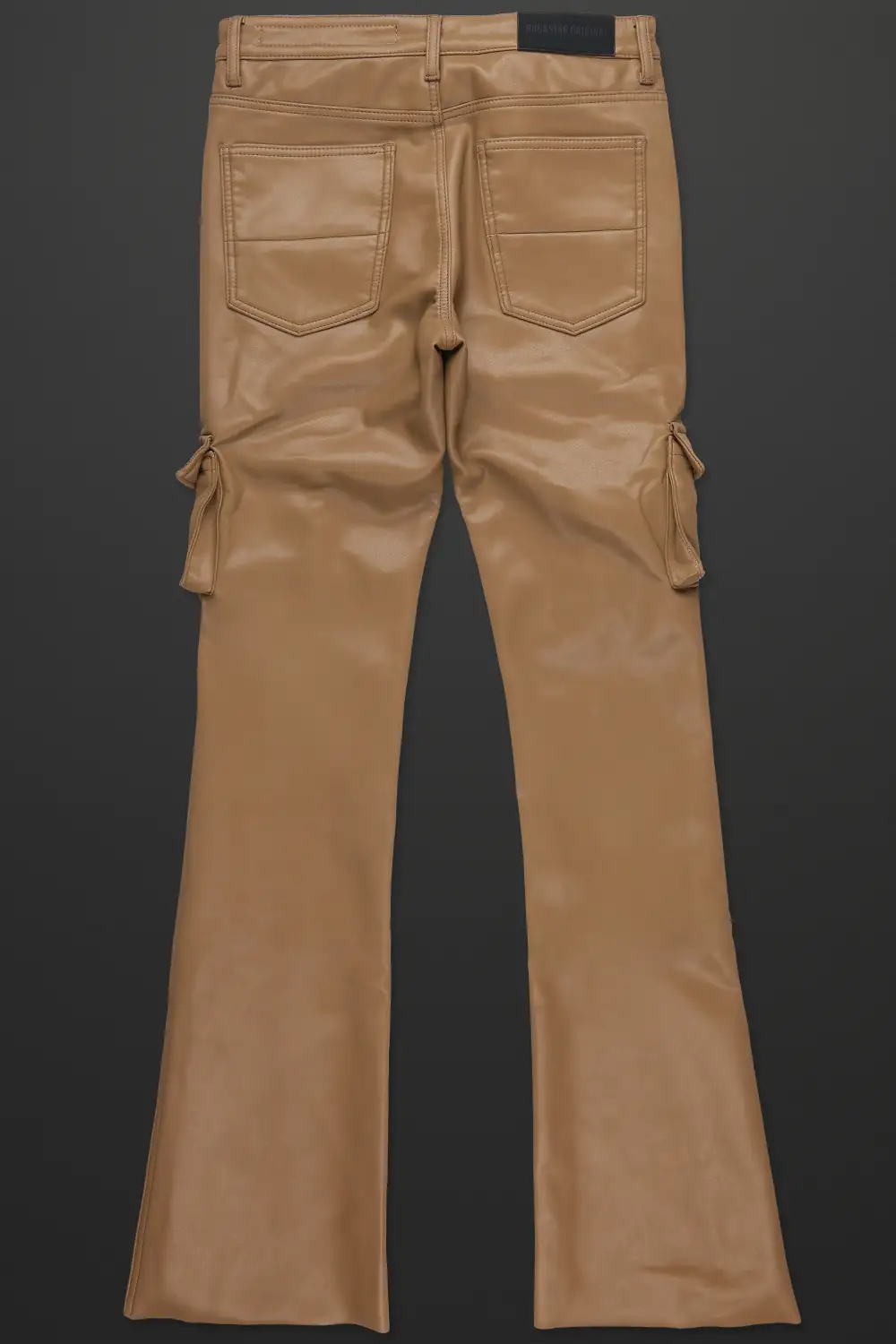 Birch Tan Faux Leather Stacked Flare Jean