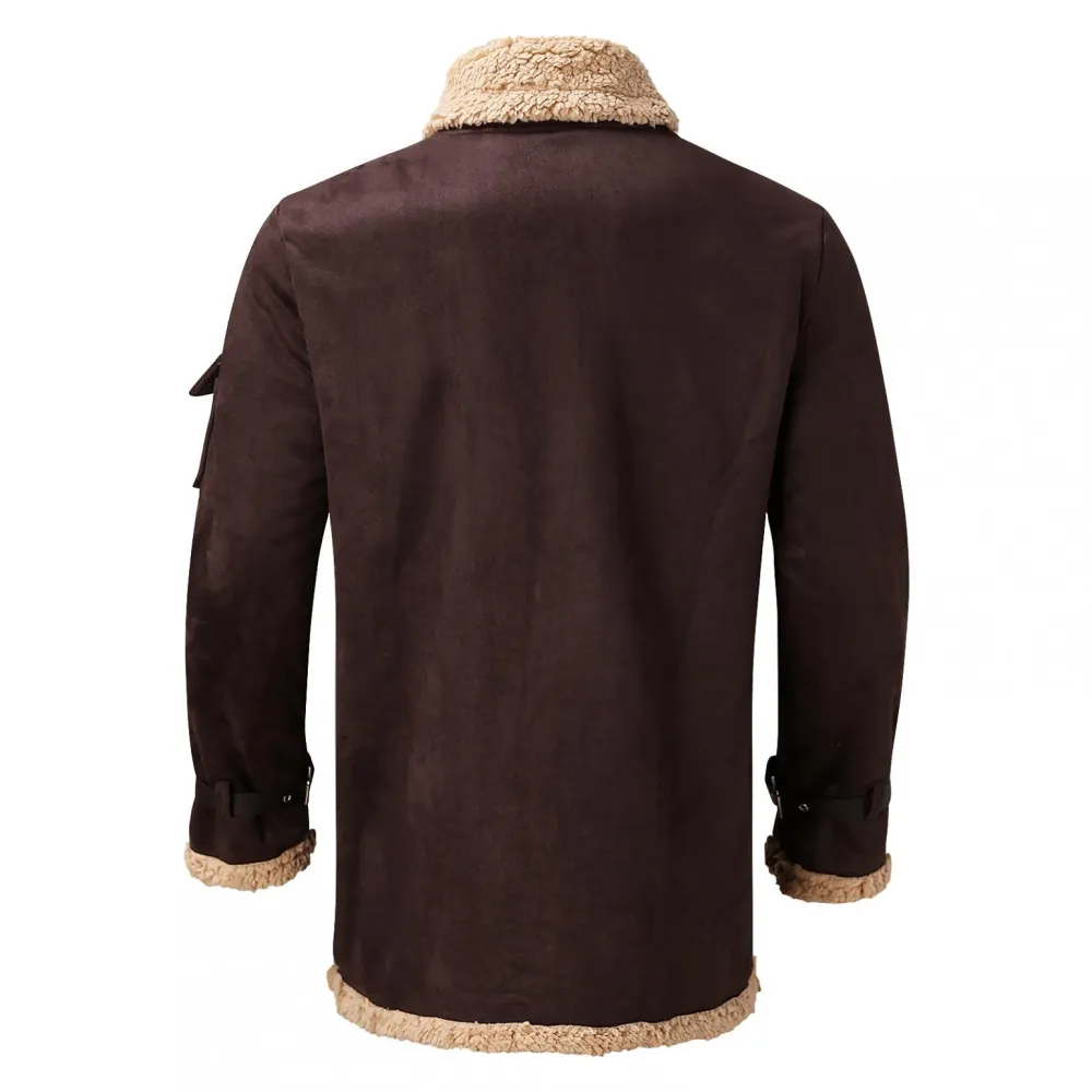 Mens Sherpa Faux Zip Up Heavyweight Plus Size Trench Coat Spread Collared Jacket