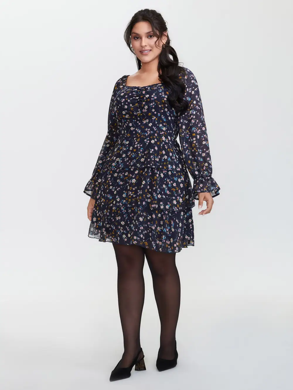 Chiffon Floral Sweetheart Neckline Mini Dress