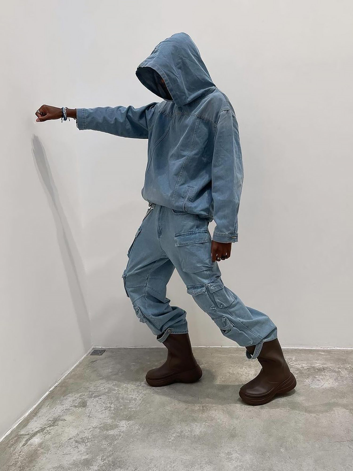 High Street Washed And Worn Denim Hoodie - 1464