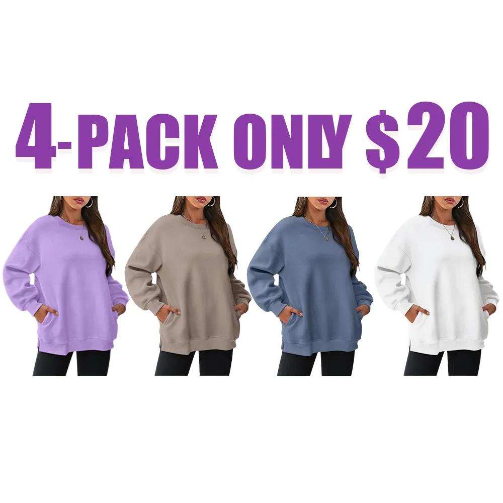 Womens Oversized Sweatshirts Crewneck Long Sleeve Tops Fleece Pullover Fall Fashion Clothes with Pocket