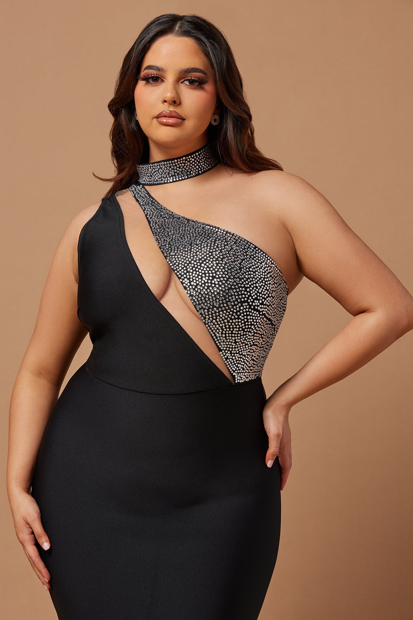 Ella Embellished Bandage Gown - Black