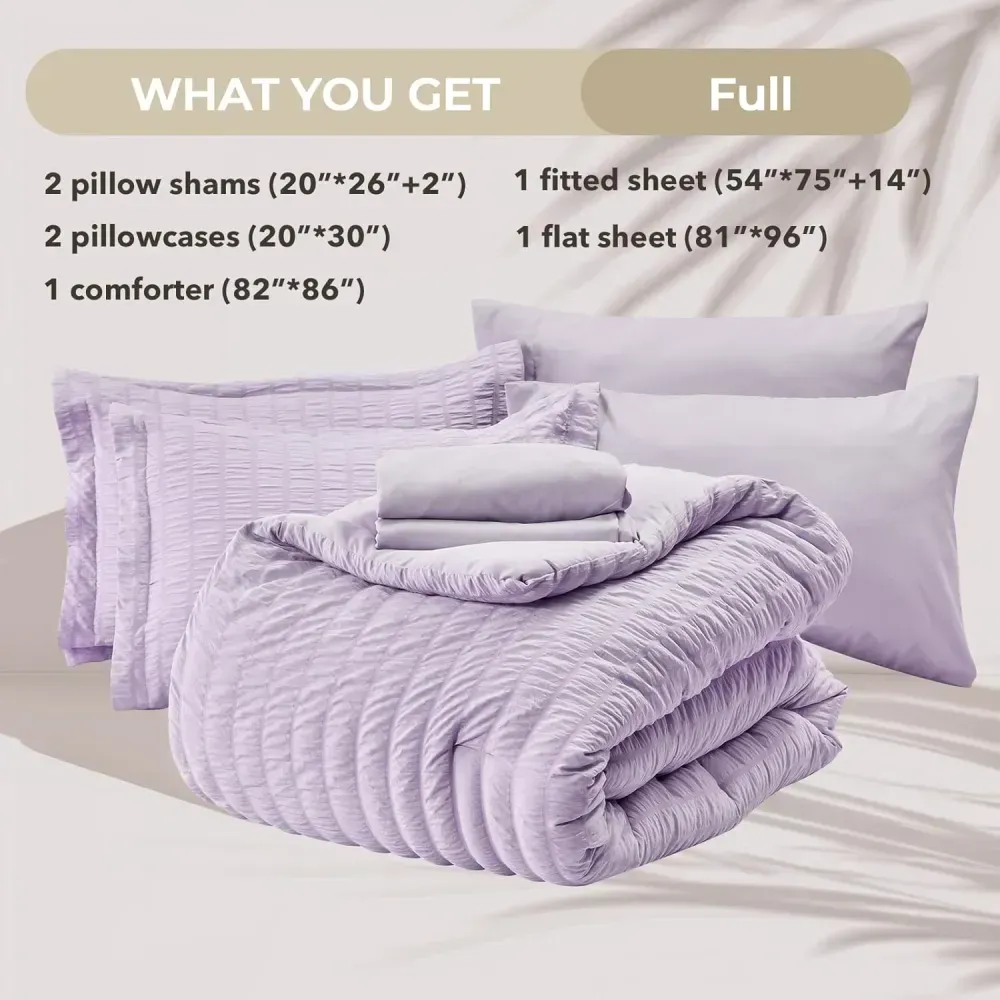 Queen Comforter Set Seersucker 7 Pieces, All Season Luxury Bed in a Bag for Bedroom, Bedding Set with Comforters, Sheets, Pillowcases & Shams, Dark Grey