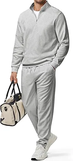 Men’s 2-Piece Set – Textured Long Sleeve Polo Shirt & Drawstring Pants