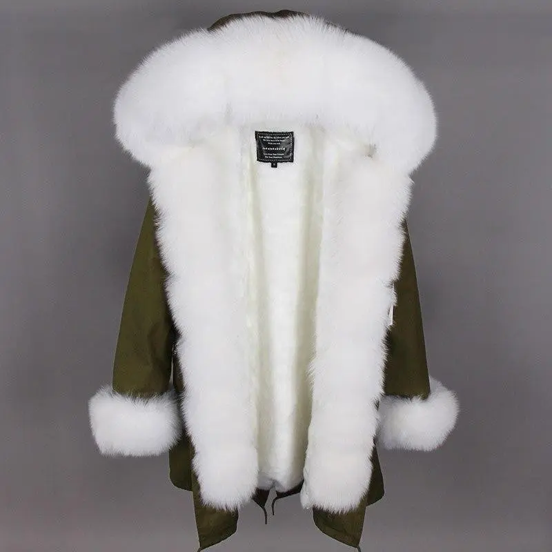 ✨Clearance Sale✨ Women's Parka Fox Fur Coats Real Fur Winter Long Black Park Cotton Thick Warm