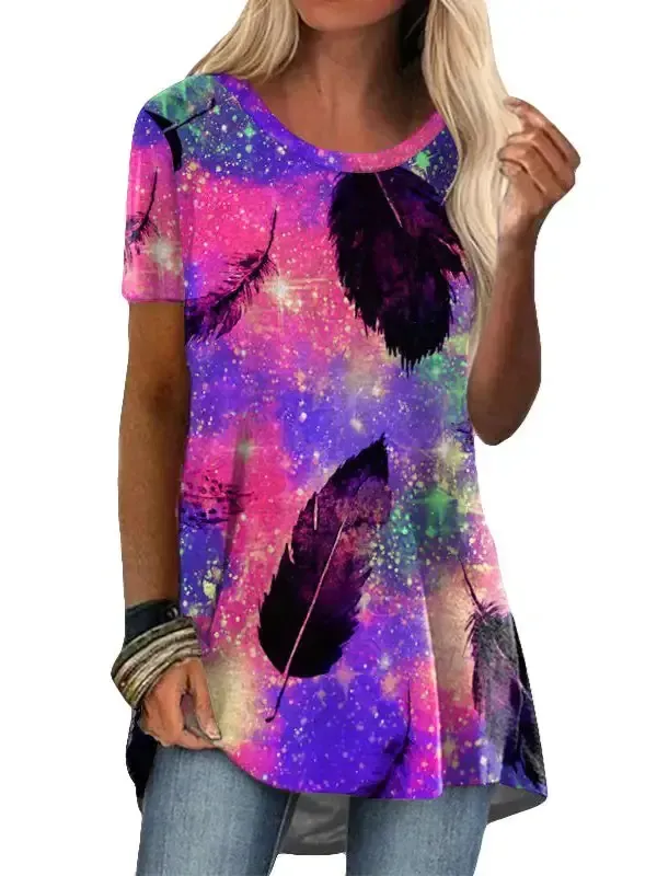 Women's Floral Printed Short Sleeve Scoop Neck Tops