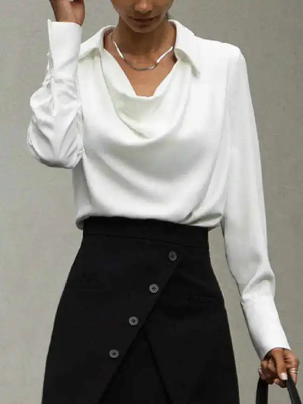 Urban Long Sleeves Solid Color Heaps Collar Blouses&Shirts Tops