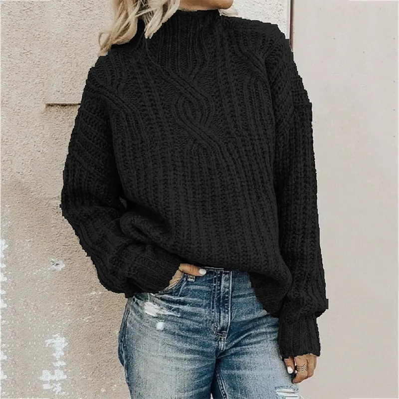 Turtleneck Twist Solid Color Knit Sweater