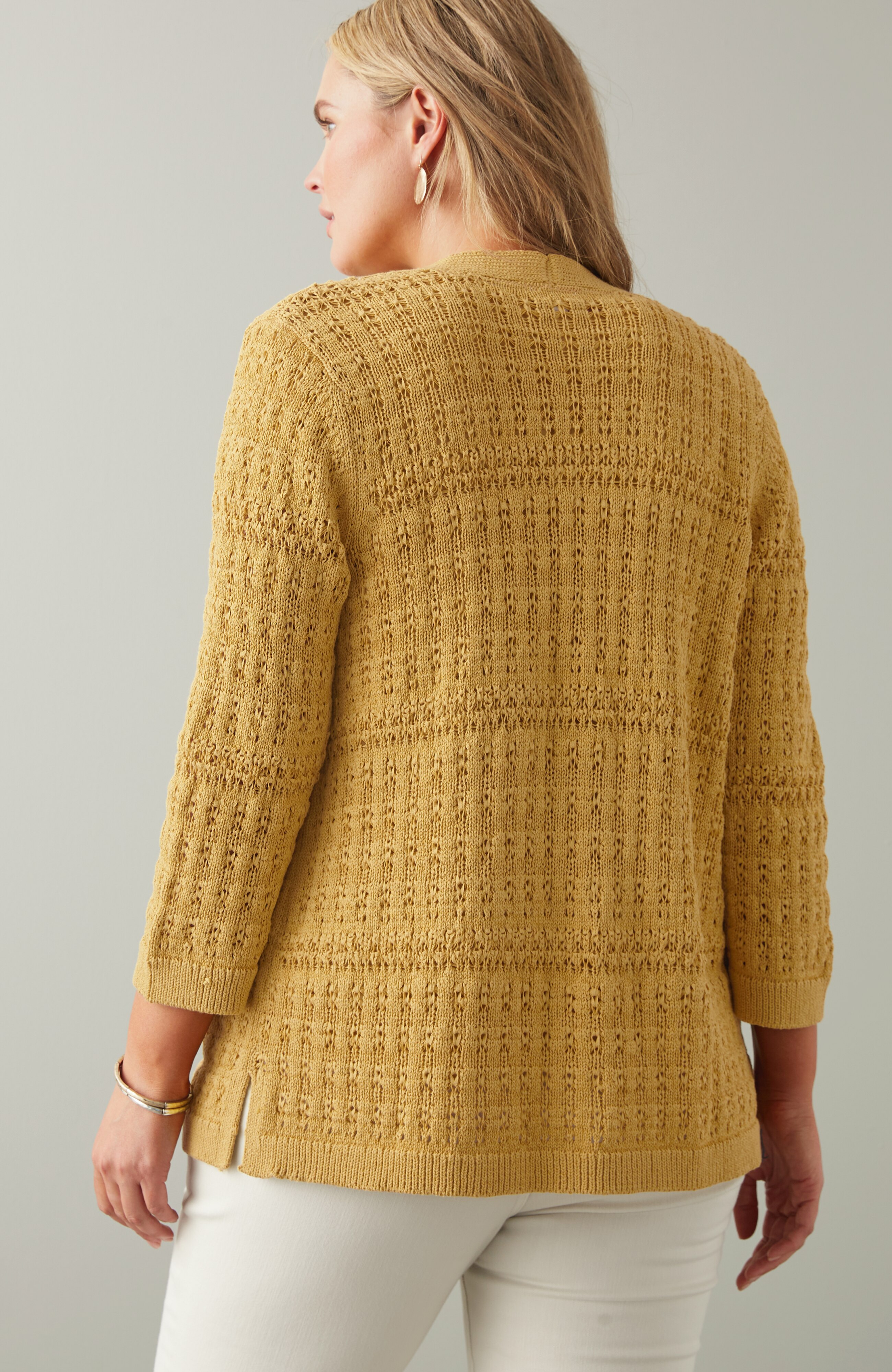 Textured-Stitch Open-Front Cardi